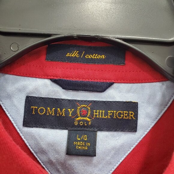 Tommy Hilfiger Golf Men's Y2K Red Silk Blend Short Sleeve Button Up Shirt‎ Sz L - Picture 4 of 6